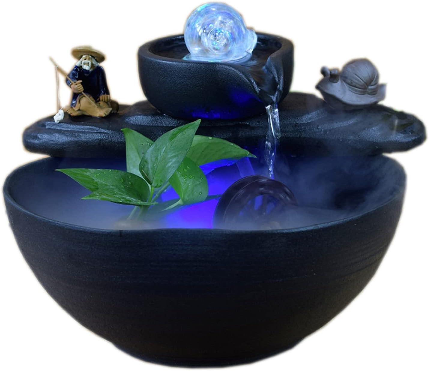 Tabletop Fountains Tabletop Fountain Waterfall Fengshui Wheel Water Fountain Ceramic Rockery Desktop Living Room Office Front Desk Fish Tank Decoration Zen Meditation Ind,A