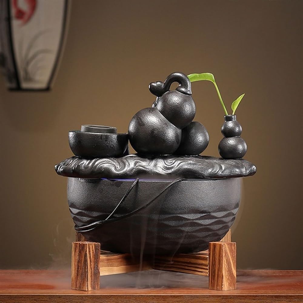 Indoor Water Feature,Ornaments Tabletop Fountain, Desktop Running Ceramic Fish Tank Living, Chinese Artificial Tree