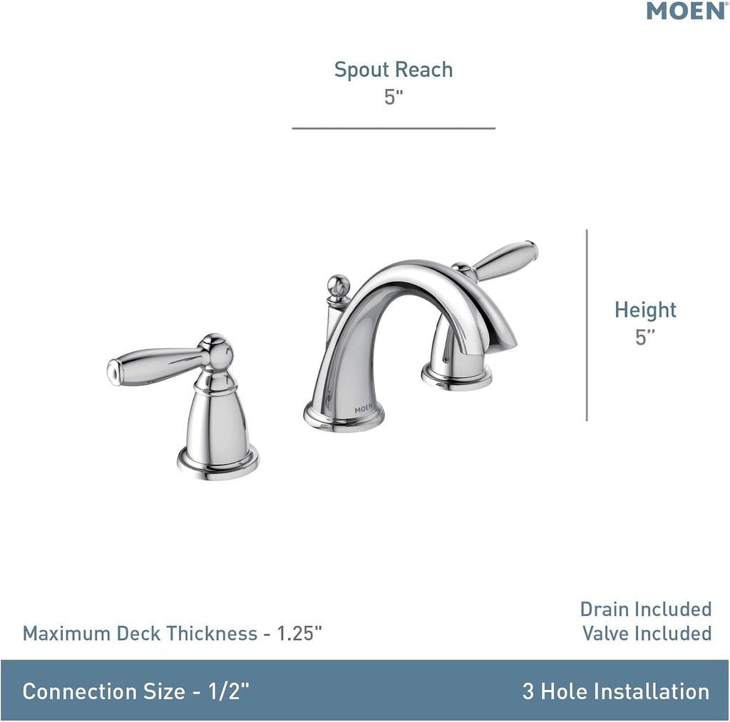 Moen Brantford Oil-Rubbed Bronze Two-Handle Widespread Bathroom Sink Faucet for 3-Hole Setups with Valve Included, TV6620ORB