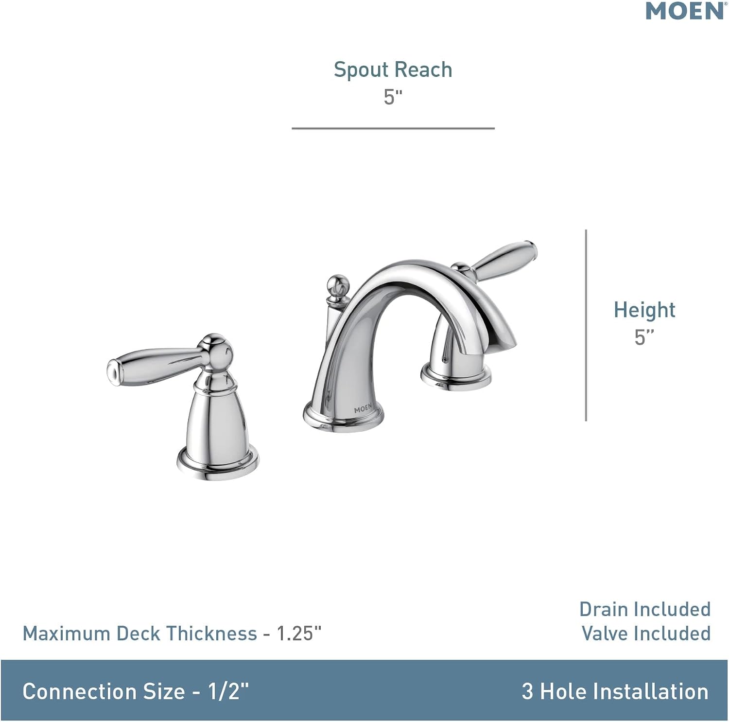 Moen Brantford Oil-Rubbed Bronze Two-Handle Widespread Bathroom Sink Faucet for 3-Hole Setups with Valve Included, TV6620ORB