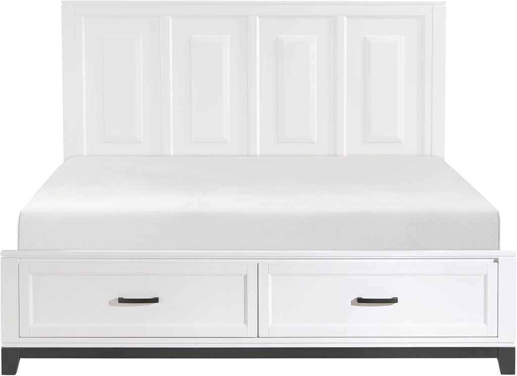 5 Pieces King Size Bedroom Set White Finish Platform Bed with Storage Footboard Wooden Furniture