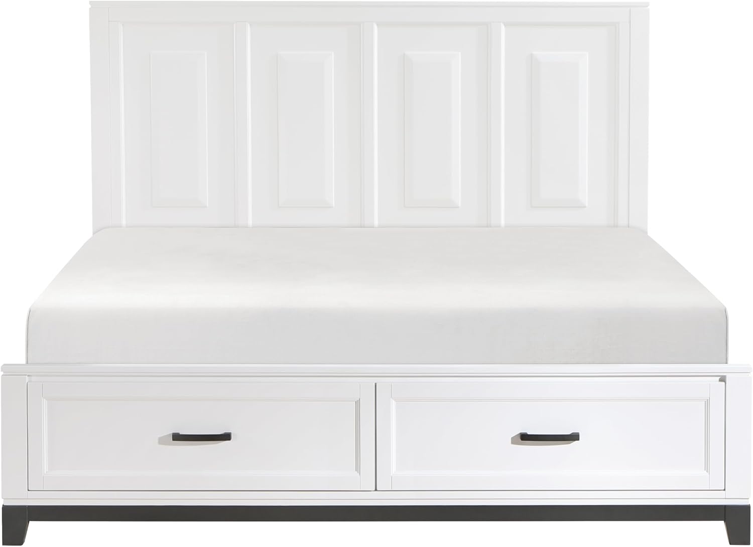 5 Pieces King Size Bedroom Set White Finish Platform Bed with Storage Footboard Wooden Furniture