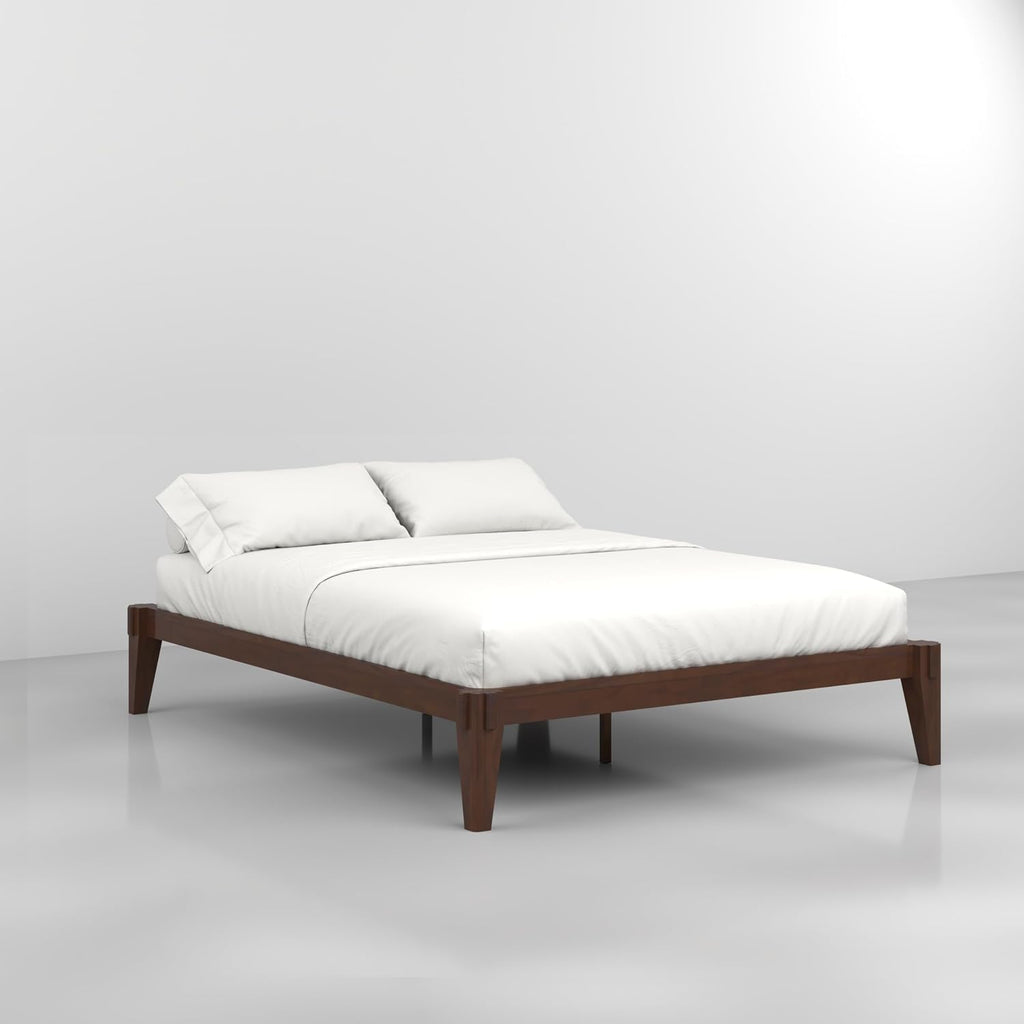Bme Chalipa 14' Queen Bed Frame - Solid Wood Platform Bed - Japanese Joinery Bed Frame - Wood Slat Support - No Box Spring Needed - Minimalist & Modern Style, Walnut