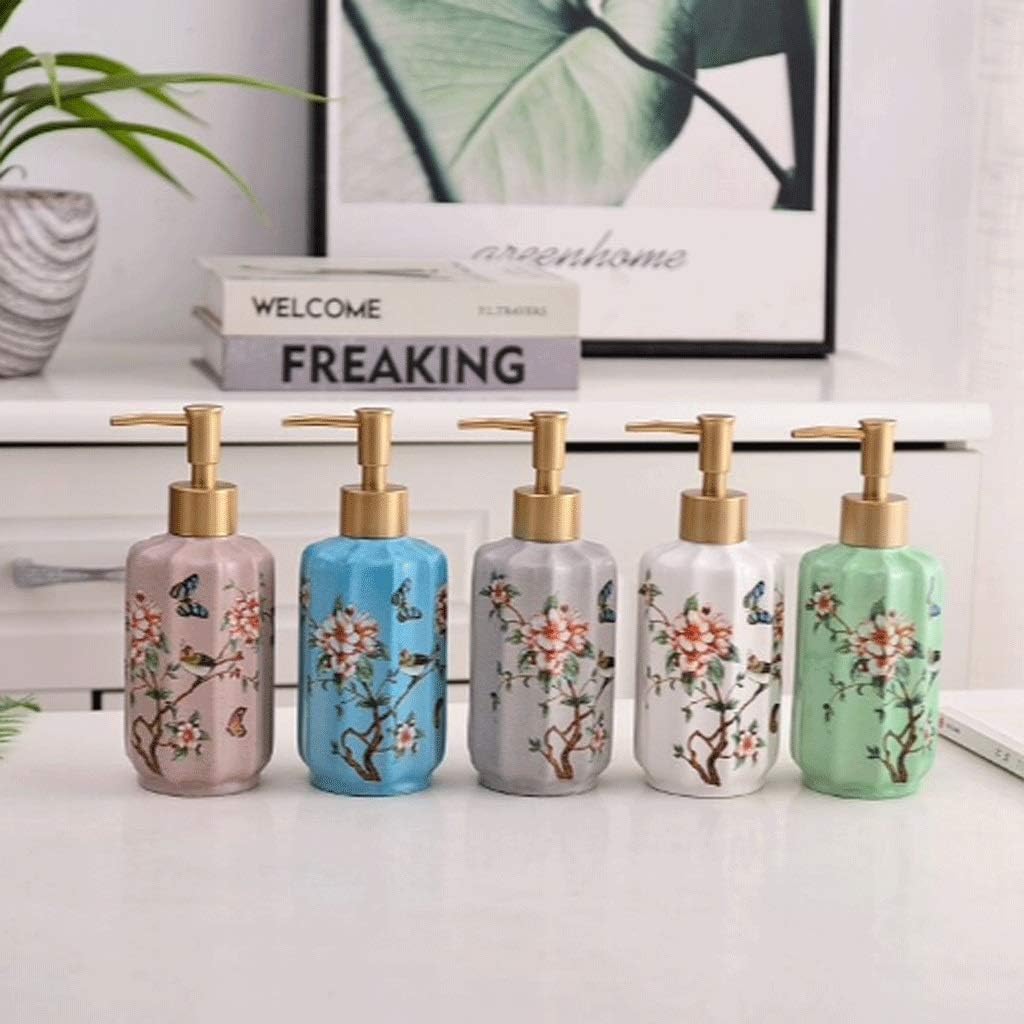 Soap Dispensers Dispenser for Bathroom Kitchen Countertop Lotion and Liquid Ceramic Pump 350ml/11.8 Oz 2.5 X 7.4 in Accessories (Color : Dark Green) (Beige One Size)