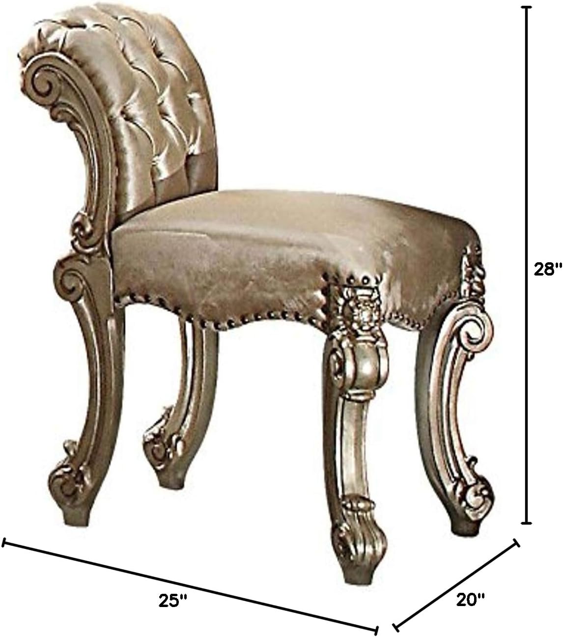 ACME Vendome Vanity Stool - 23008 - Fabric - Gold Patina & Bone