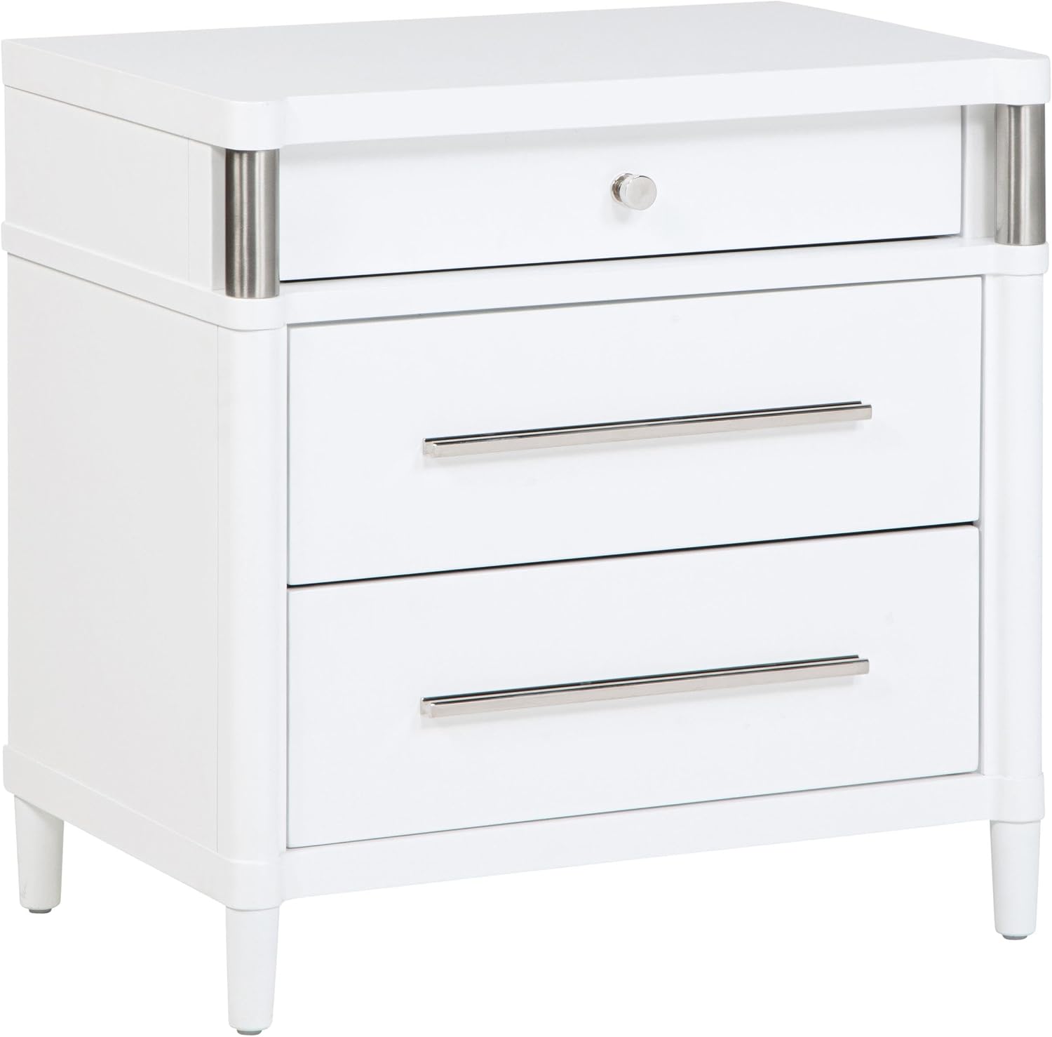 Coaster Home Furnishings - Gracemont - Wood - 4-Piece Bedroom Set with Light Grey Fabric, Vertical Tube, Cord Access and Flat Drawer Fronts - Bedroom - Eastern King Size - White - 225071KE-S4