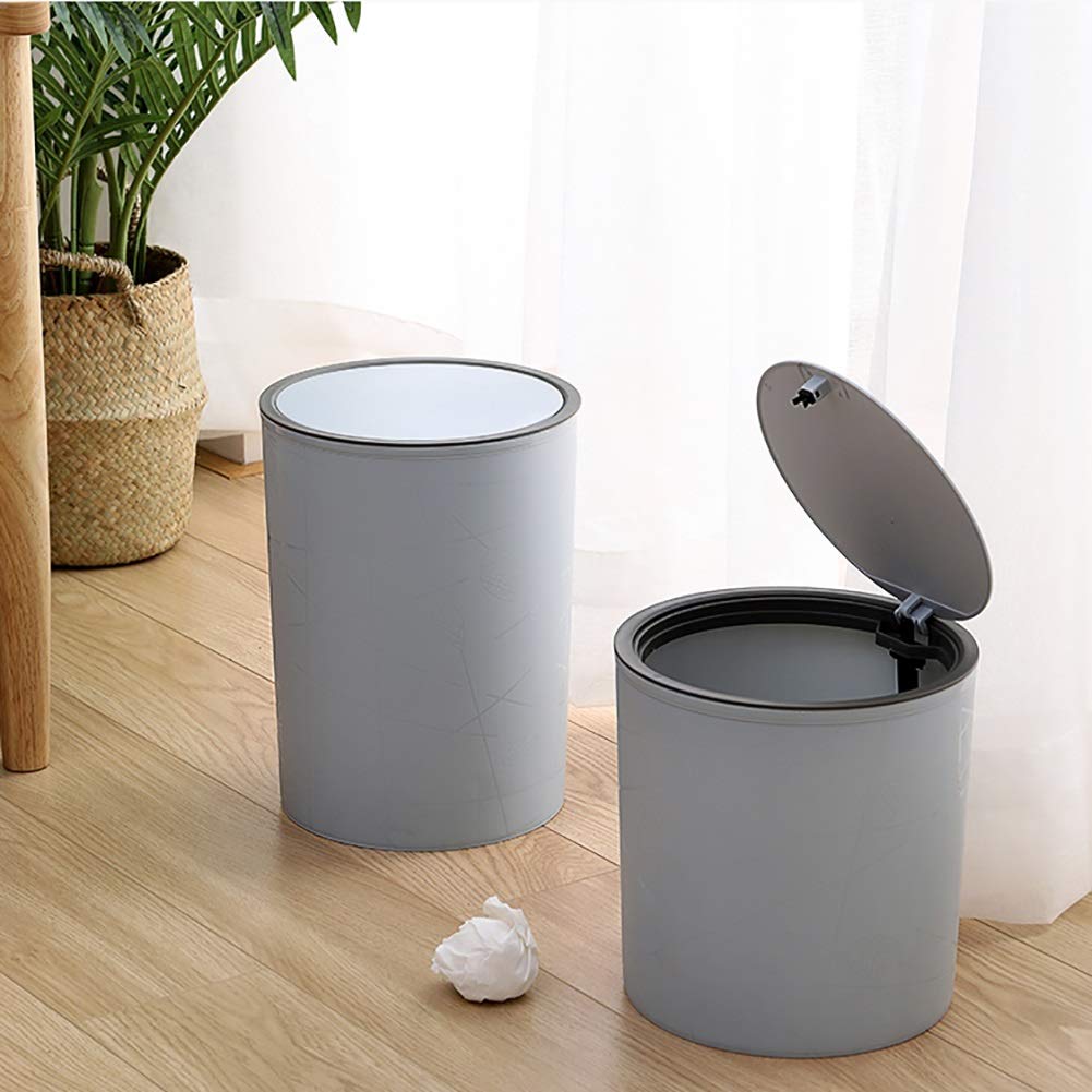 Waste Bin Trash Can PP Round Hand Press Waste Container Garbage Dustbin Bathroom Bedroom Kitchen Craft Room Office School Trash Can (Color : Blue+White Size : L+L) (Blue+White Small)
