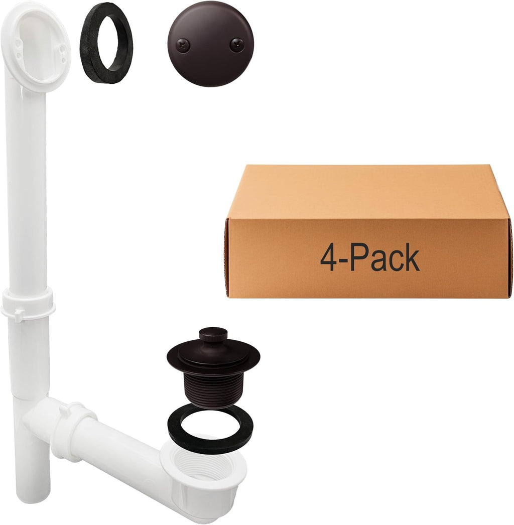Westbrass 597244-4-12 14' White Poly Tubular Bath Waste & Overflow Assembly with 2-Hole Faceplate and Pull To Close Drain Plug, Oil Rubbed Bronze (4-Pack)