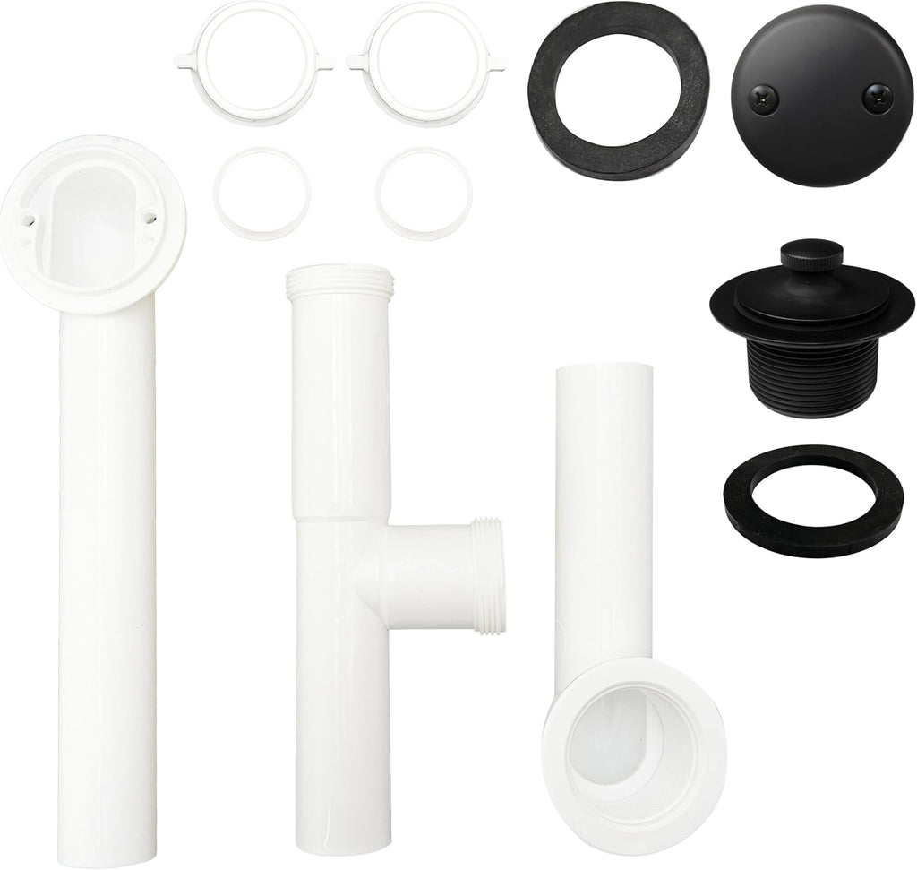Westbrass 594244-4-62 14' White Tubular Bath Waste & Overflow Assembly with Twist & Close Drain Plug and 2-Hole Faceplate, Matte Black (4-Pack)