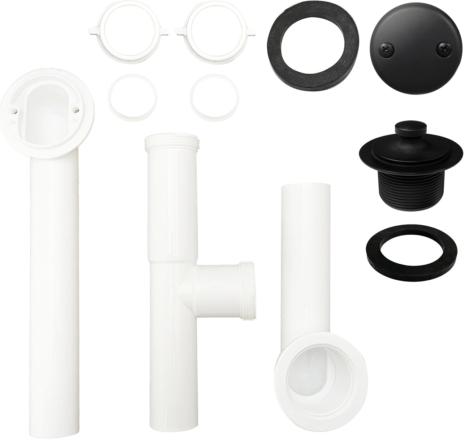 Westbrass 594244-4-62 14' White Tubular Bath Waste & Overflow Assembly with Twist & Close Drain Plug and 2-Hole Faceplate, Matte Black (4-Pack)