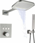 cUPC Certificatin Thermostatic Waterfall Rain Shower System With Headheld Spray Brass Wall Mounted Rainfall Shower Head (Can Use All Options at A Time)