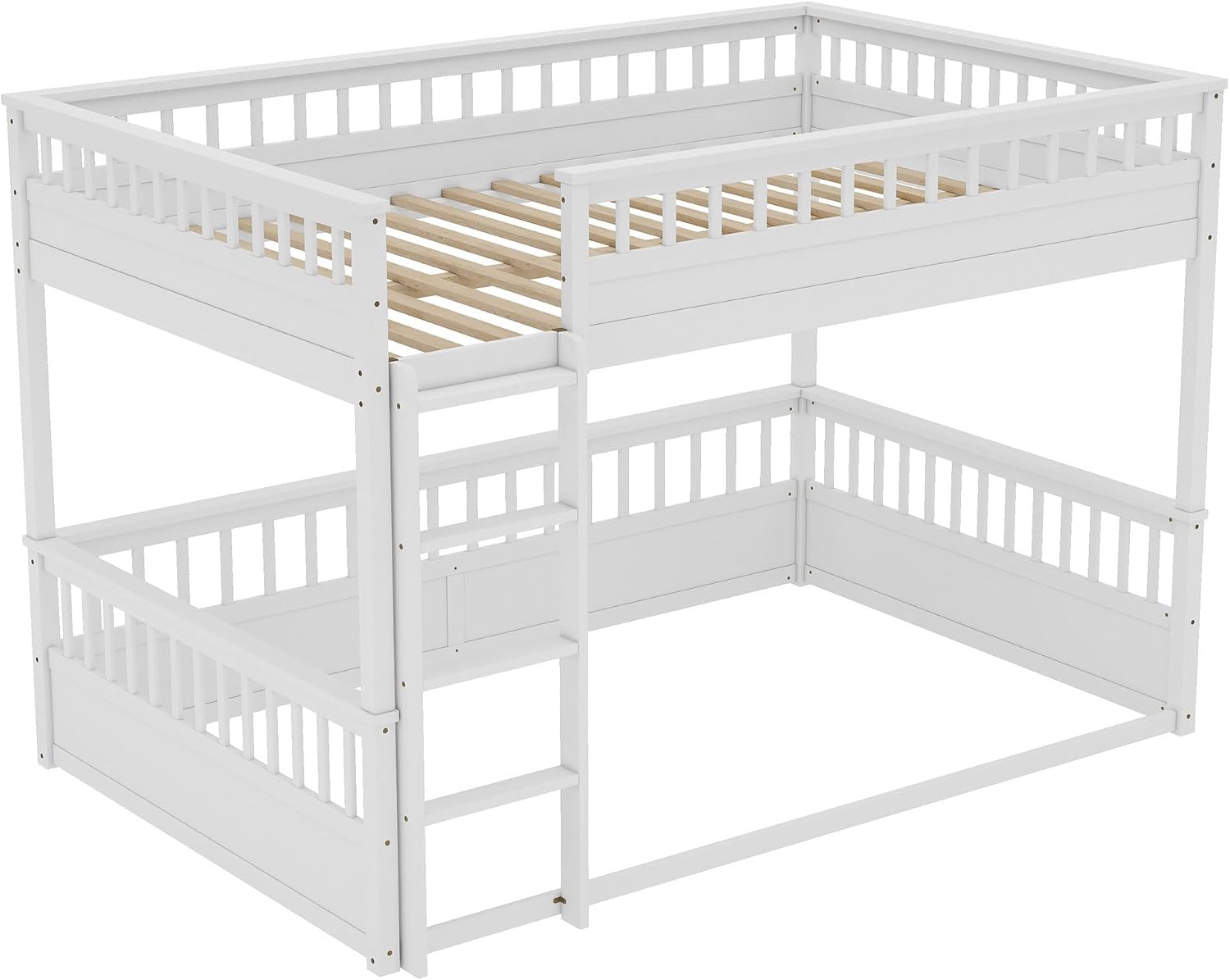 RUNNA Rustic Solid Wood Bunk Bed for Kids Teens with Ladder and Guardrails, Detachable Split Design,No Box Spring Needed (Off White, Queen Over Queen)