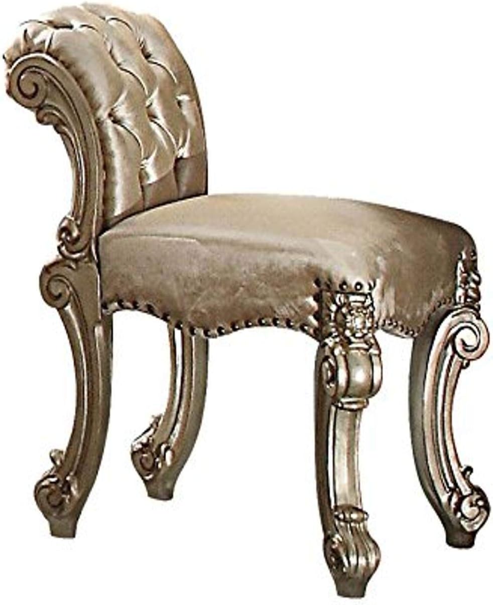 ACME Vendome Vanity Stool - 23008 - Fabric - Gold Patina & Bone