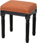 Upholstered Vanity Stool with Carved Dressing Makeup Bench with Solid Wood Legs Multi-Functional and Comfy Retro Bench Piano Seat for Bedroom, Bathroom, Vanity Table,Orange