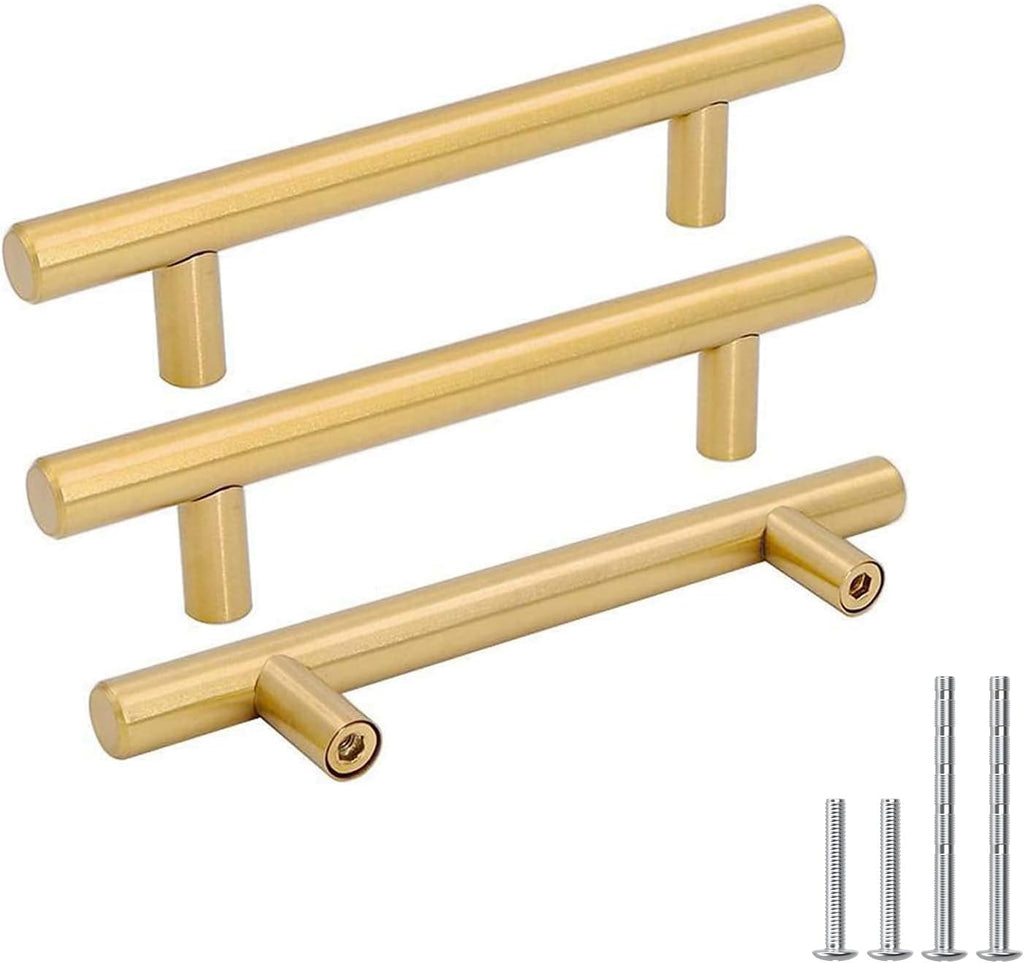 Goldenwarm 100 Pack Brushed Brass Cabinet Cupboard Drawer Door Handle Pull Knob for Furniture Kitchen Hardware 3-3/4in Hole Centers