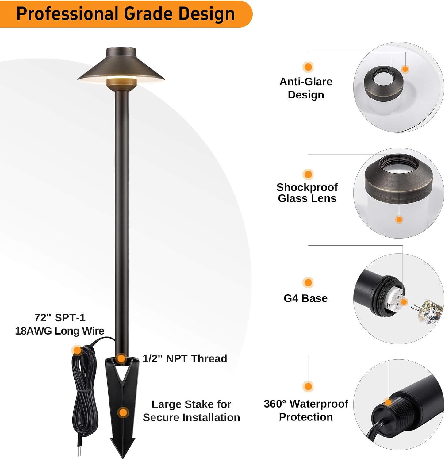 Gardenreet Low Voltage Landscape Lighting Brass - 12v Pathway Lights Waterproof, Hard Wired Path Light Outdoor, Mushroom Bronze for Exterior Area Patio with 3W 4000K Neutral White G4 Bulb (4 Pack)