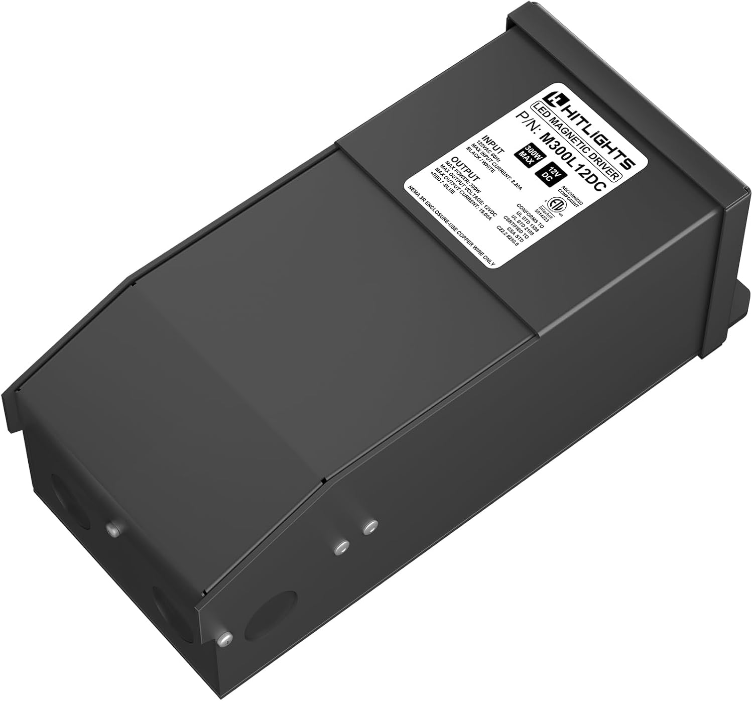 HitLights 300 Watt Dimmable Driver, Magnetic LED Driver- 110V AC-12V DC Transformer, Compatible with Leviton for LED Strip Lights, Constant Voltage LED Products, Made in The USA