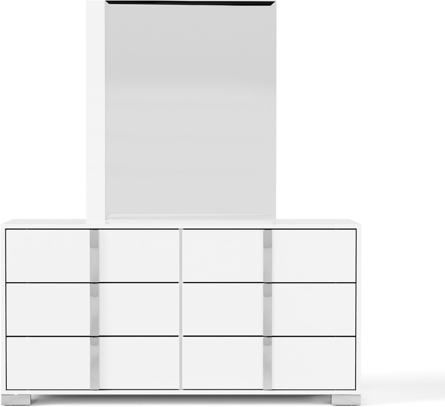 Furniture of America Alistair Modern Wood 5-Piece Bedroom Collection with Bed Frame, 2-Drawer Nightstands and 6-Drawer Dresser with Mirror, Box Spring Required,White, Queen