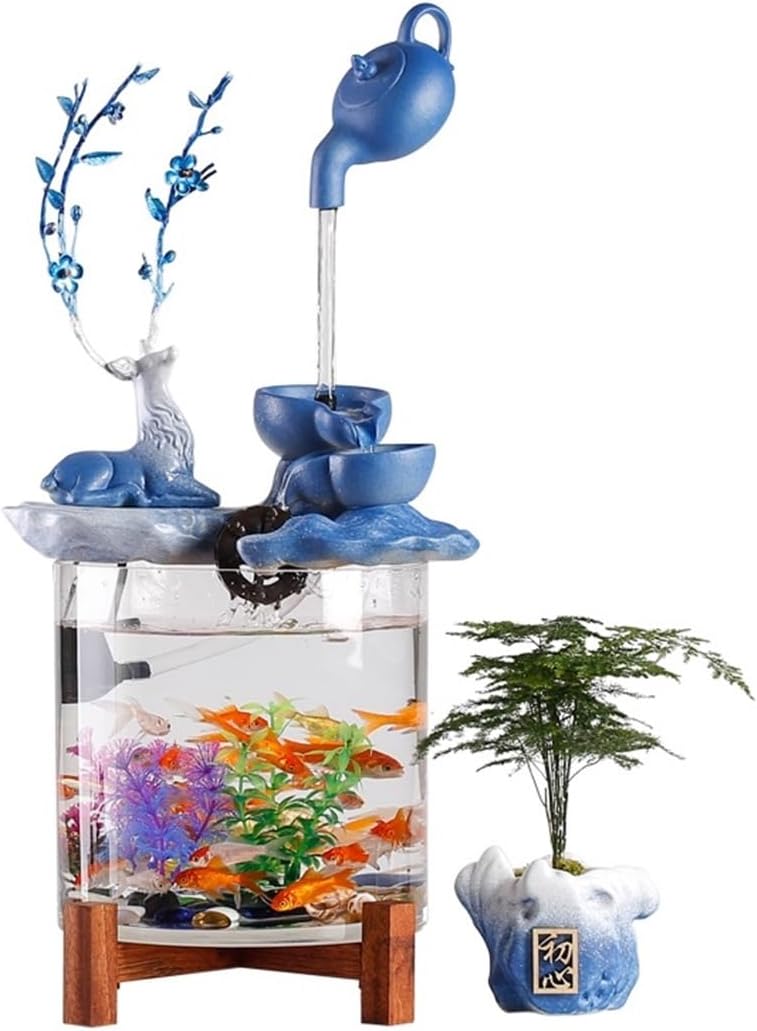 Tabletop Fountain Indoor Fountain Living Room Desktop Circulating Water Ornaments Transparent Glass Fish Tank