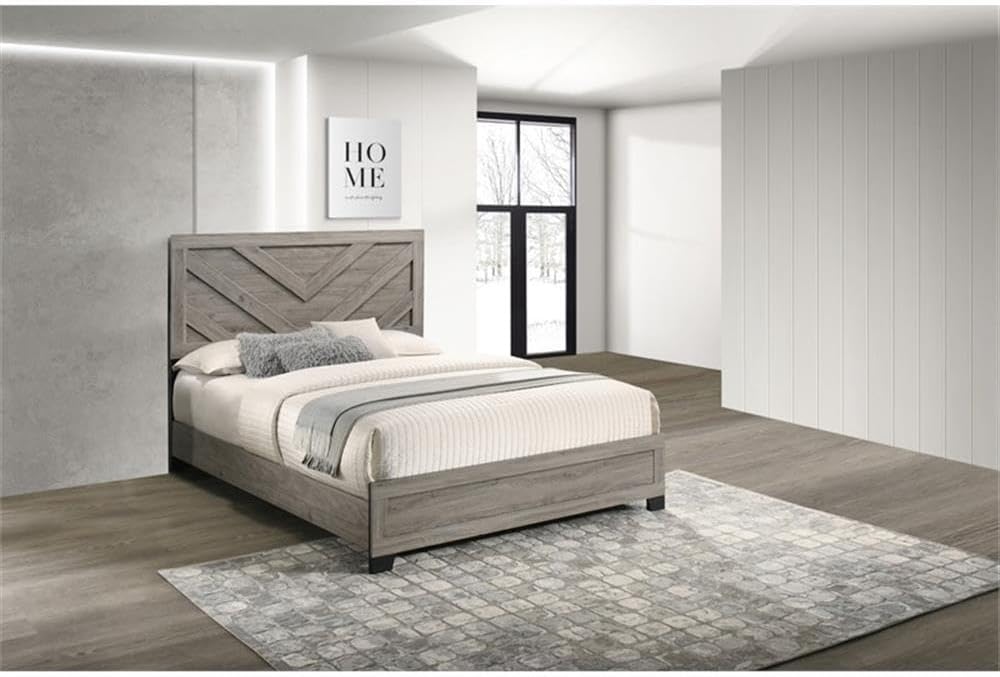 Furniture Rustic Charm Bed Frame with Chevron Panel Headboard