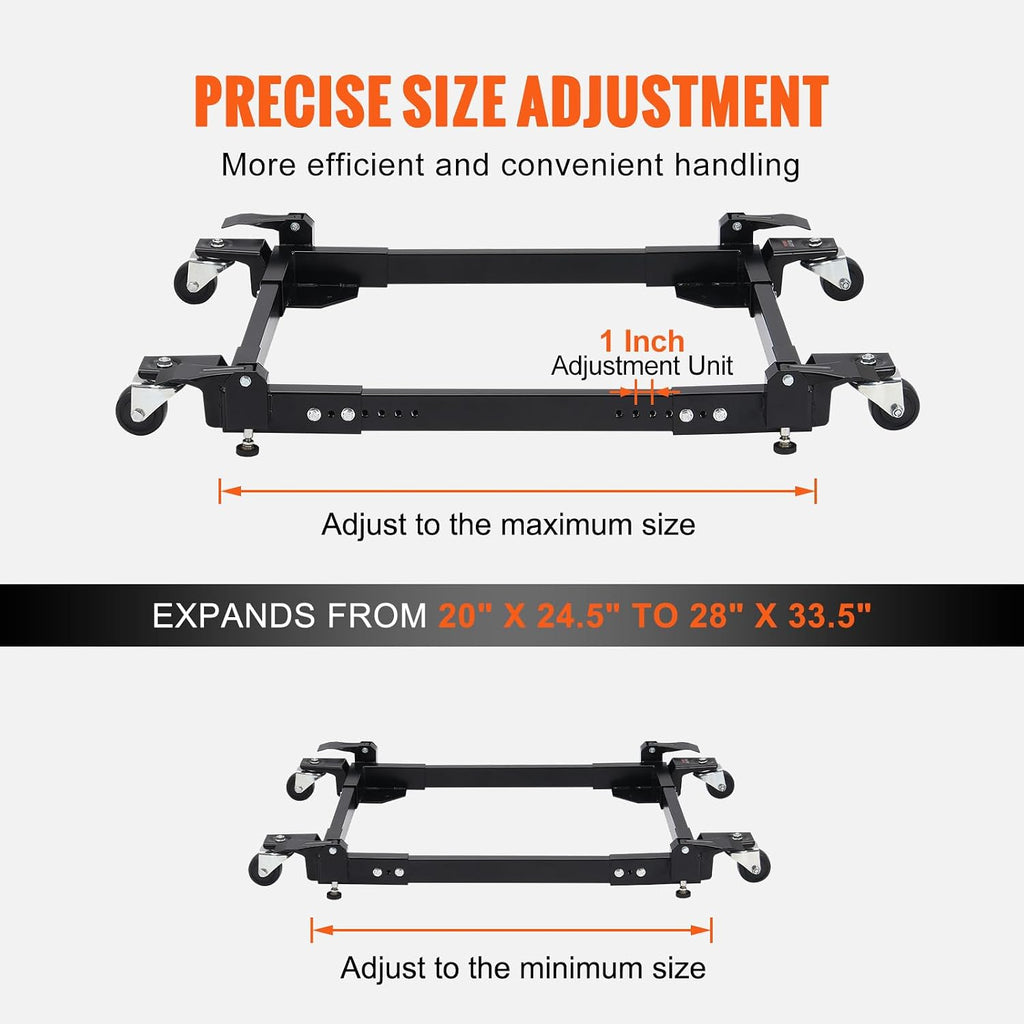 VEVOR Mobile Base, 1500 lbs Capacity, Adjustable from 20' x 24.5' to 28' x 33.5', Heavy Duty Universal Mobile Base Stand with 4 Swivel Wheels, for Woodworking Equipment, Bandsaw, Power Tool, Machine