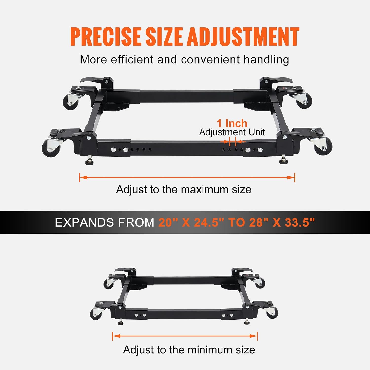 VEVOR Mobile Base, 1500 lbs Capacity, Adjustable from 20' x 24.5' to 28' x 33.5', Heavy Duty Universal Mobile Base Stand with 4 Swivel Wheels, for Woodworking Equipment, Bandsaw, Power Tool, Machine