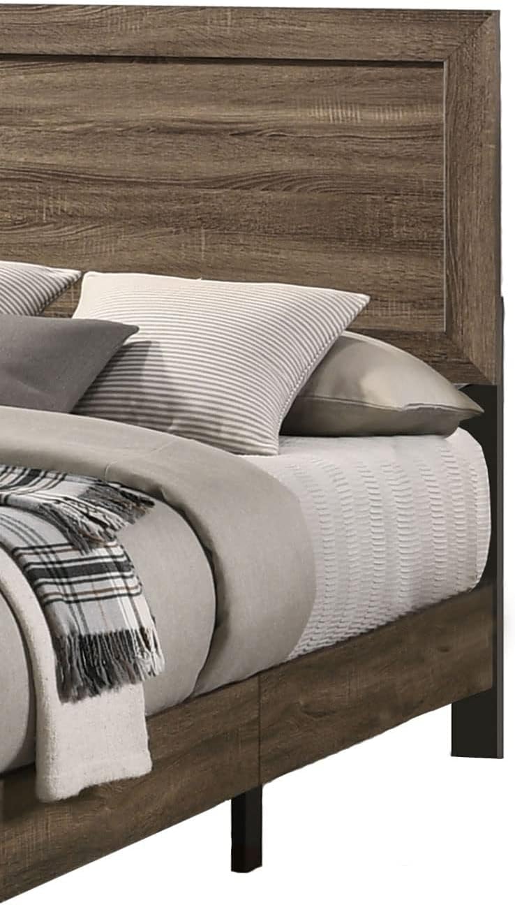 Best Quality Furniture Dark Walnut Wood Panel Bed in Eastern King (King) Size