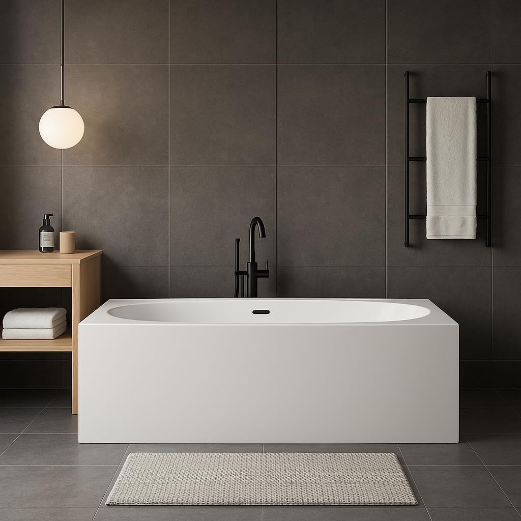 Carver Tubs - Aphrodite 67' - Modern White Minimalist Freestanding Soaking Bathtub, w/Chrome Drain, Rectangle Spacious Acrylic Fiberglass Oval Interior Tub, Deep Relaxing Soak, 67'L x 31.5'W x 23'H