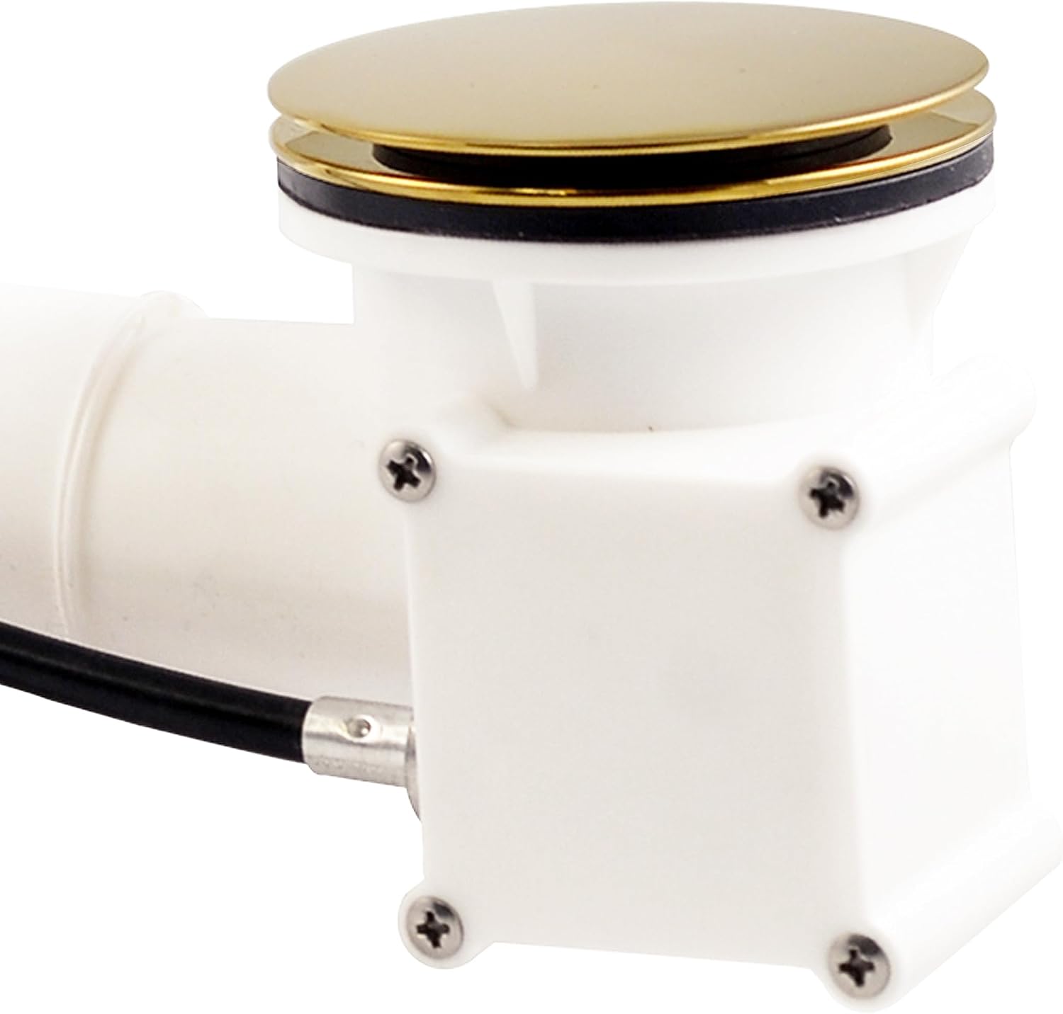 Westbrass D50P27TLERE-01 27' Cable Drive Bath Drain Trim with Rotary Overflow Cover Knob, Pop-Up Stopper and Poly Tubular Pipes & Fittings, Polished Brass