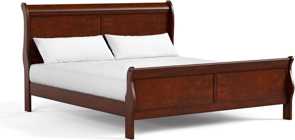 Furniture of America Arabella Traditional Solid Wood 5 Piece Bedroom Set with King Bed Frame, Nightstands, Dresser with Mirror, Storage and Organization, Bedframe Box Spring Needed, Cherry