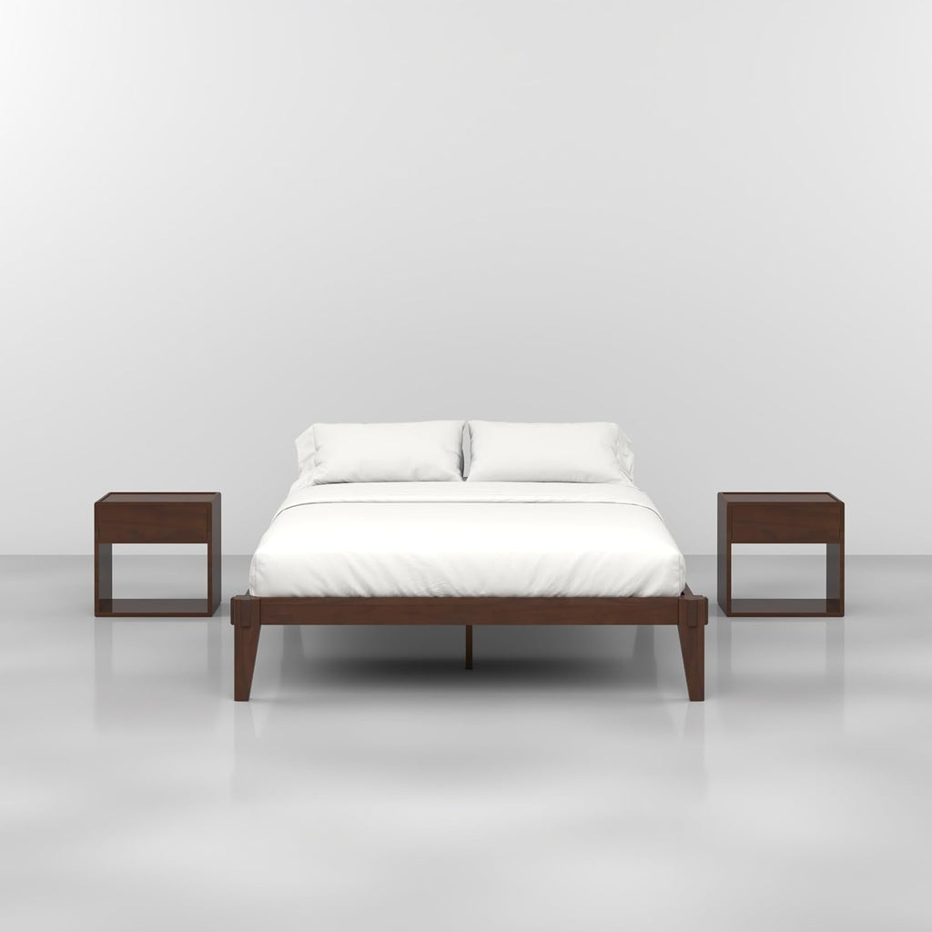 Bme Chalipa 14' Queen Bed Frame - Solid Wood Platform Bed - Japanese Joinery Bed Frame - Wood Slat Support - No Box Spring Needed - Minimalist & Modern Style, Walnut