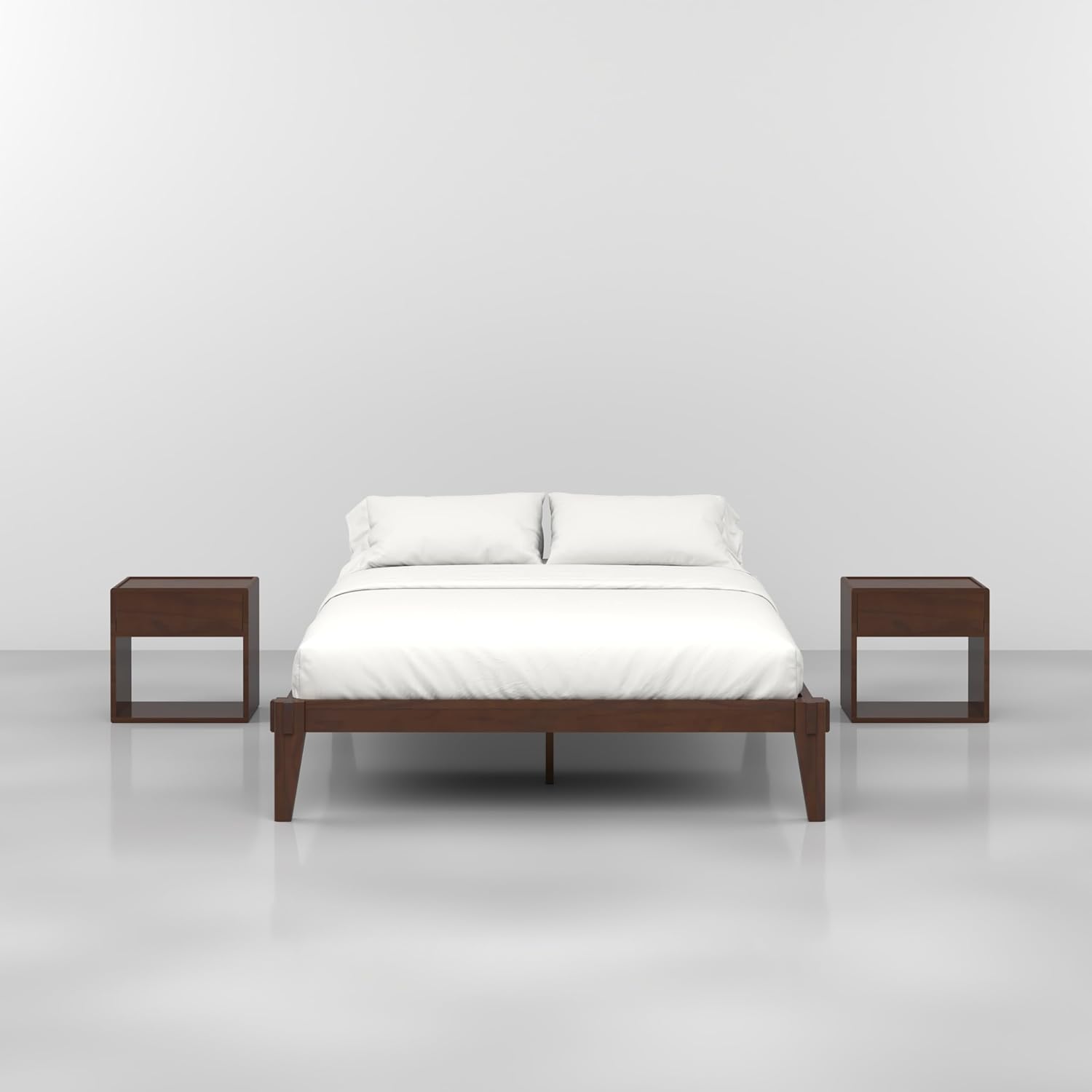 Bme Chalipa 14' Queen Bed Frame - Solid Wood Platform Bed - Japanese Joinery Bed Frame - Wood Slat Support - No Box Spring Needed - Minimalist & Modern Style, Walnut