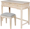 Solid Wood Vanity Table With Bench, Unfinished
