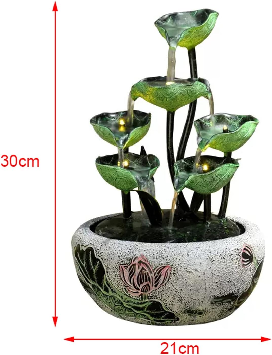 Desktop Fountain Tabletop Fountains Indoor Lotus Leaf Relaxation Waterfall Decoration Fountain Zen Meditation Feature with Pump(Small)
