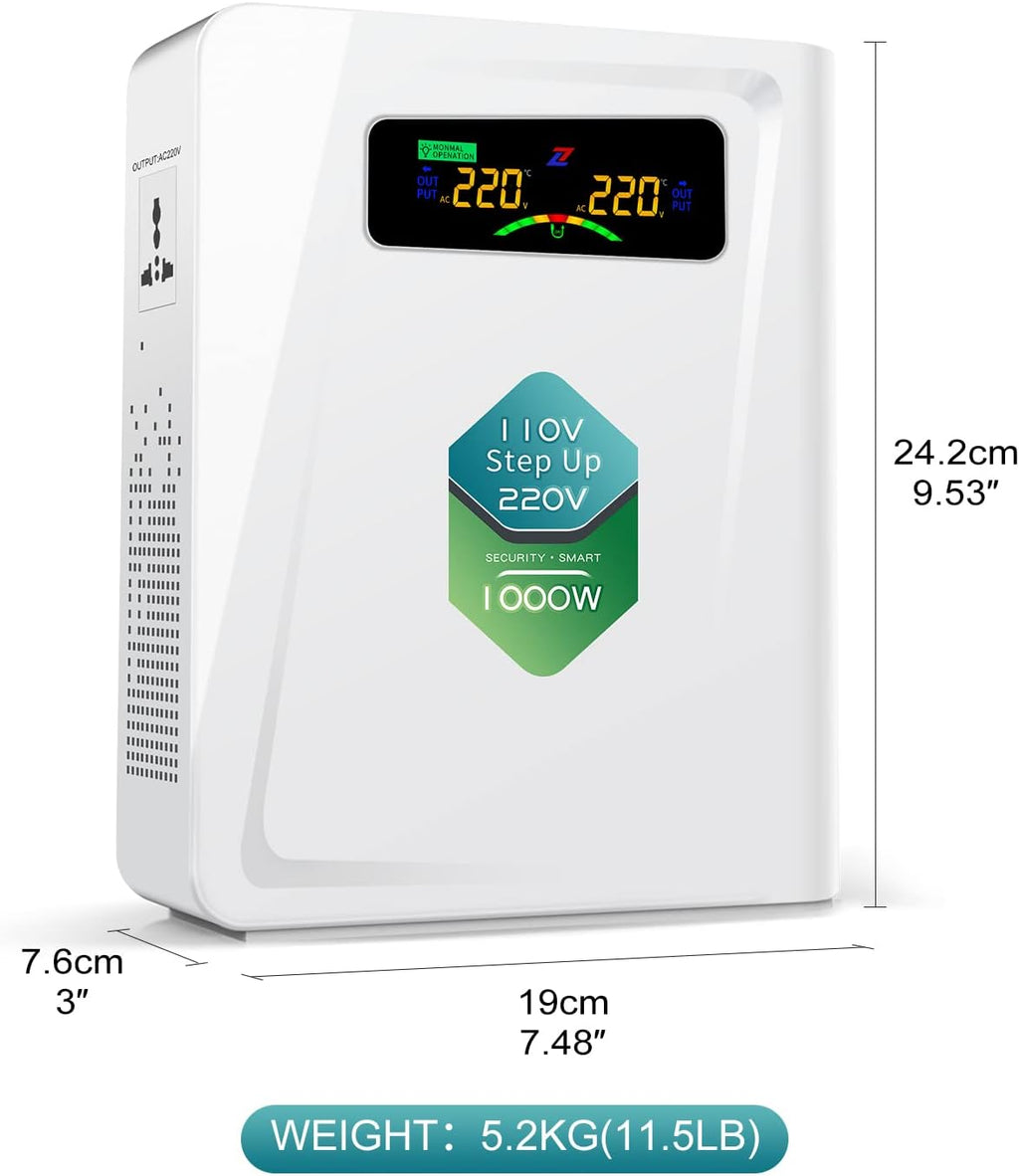 120v to 240v Step Up Transformer 1000W, 110v to 220v Power Voltage Converters, No Noise, Ten Protection Functions, Suit for Coffee Machines, Rice Cookers and Other Appliances