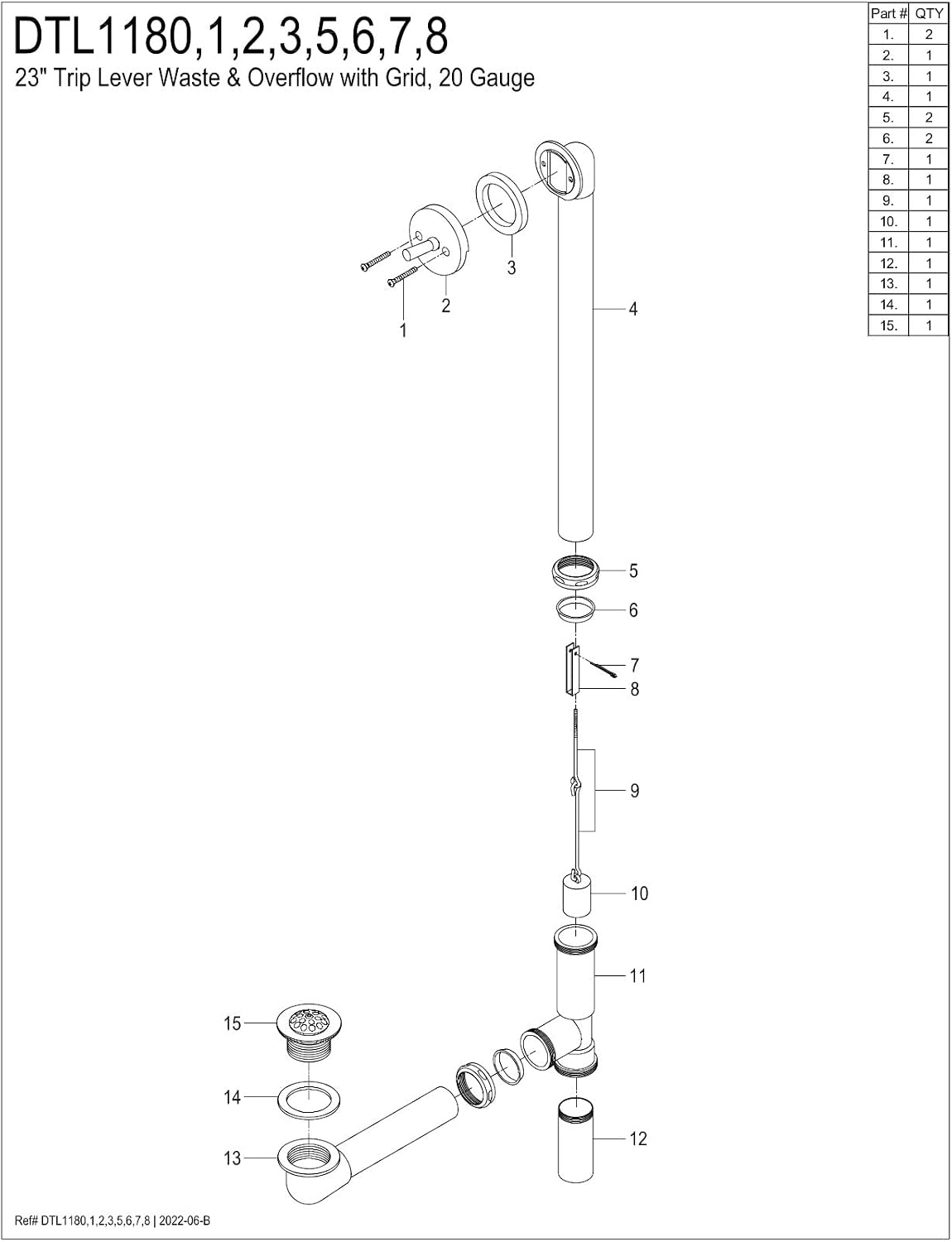 Kingston Brass DTL1185 Made To Match Trip Lever Waste and Overflow with Grid, 23-1/4-Inch, Oil Rubbed Bronze
