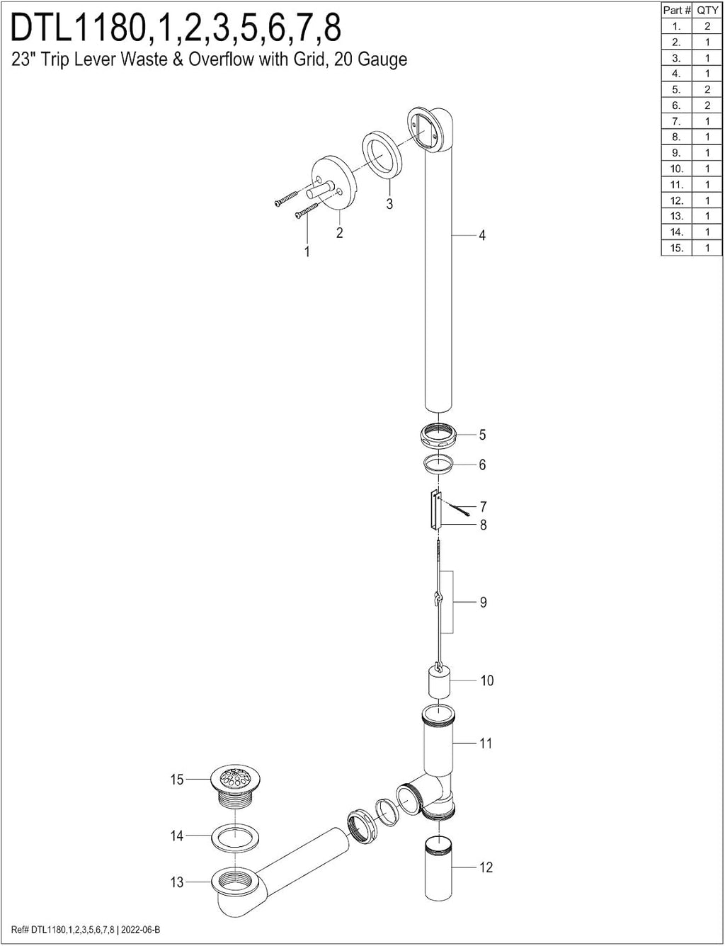 Kingston Brass DTL1188 Bath Tub Drain and Overflow, Brushed Nickel