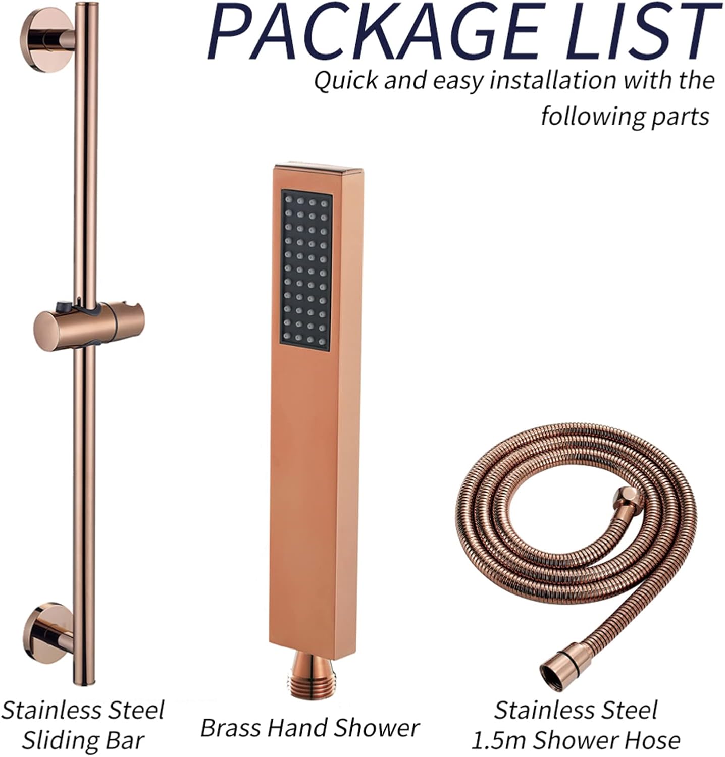 Shower Slide Bar with Handheld Shower, 304 Stainless Steel Slide Bar Adjustable Holder with 59 Inch Shower Hose Wall Mounted Slide Bar Holder Set,Chrome (Rose Gold)