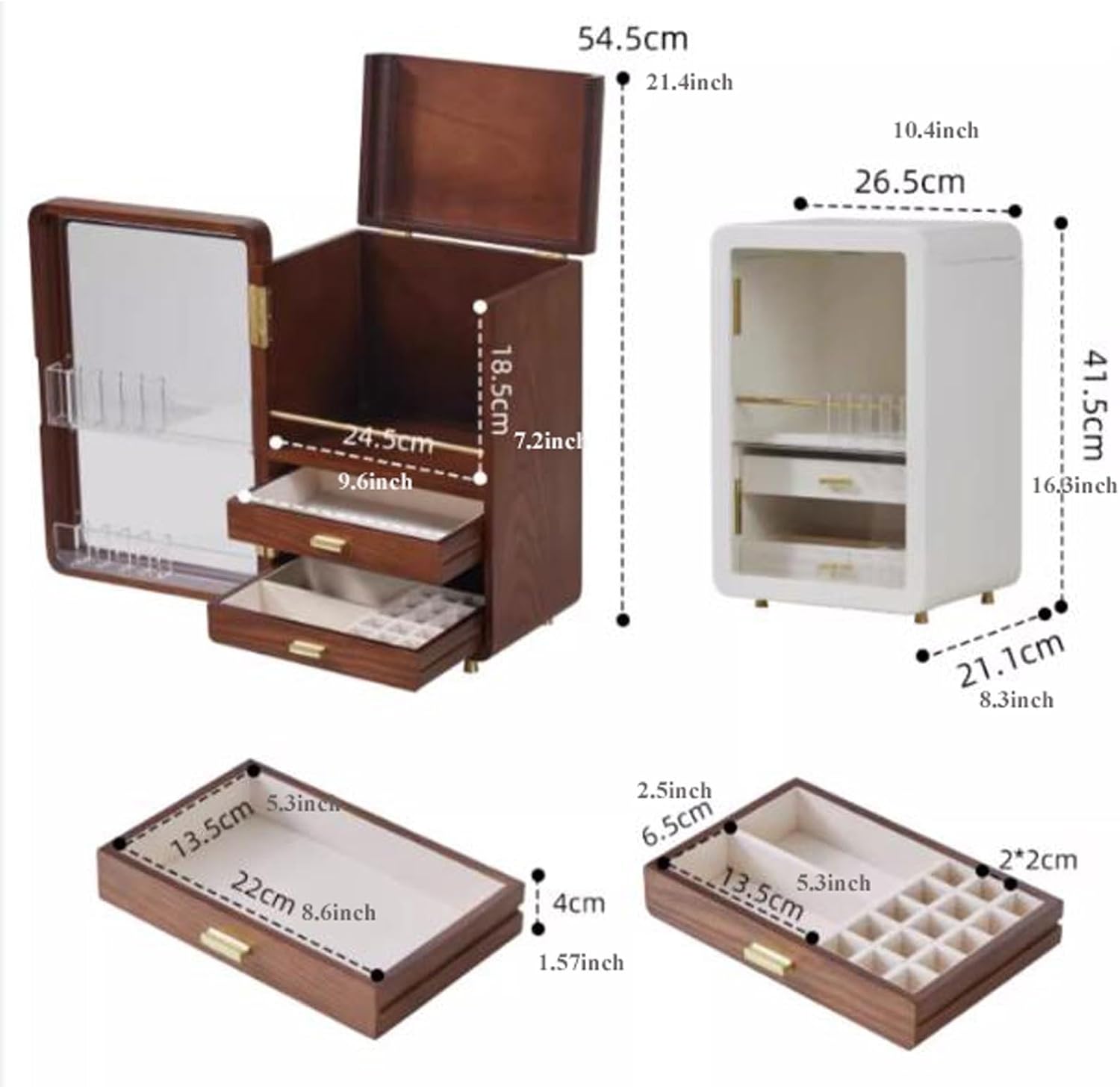 Makeup Organizer Solid Wood Makeup Storage Organizer Box Cabinet，Cosmetics storage display rack with Doors and Drawers，Dustproof, Elegant Display Cabinet，Suitable for Bathroom Countertop, Bedroom Dres