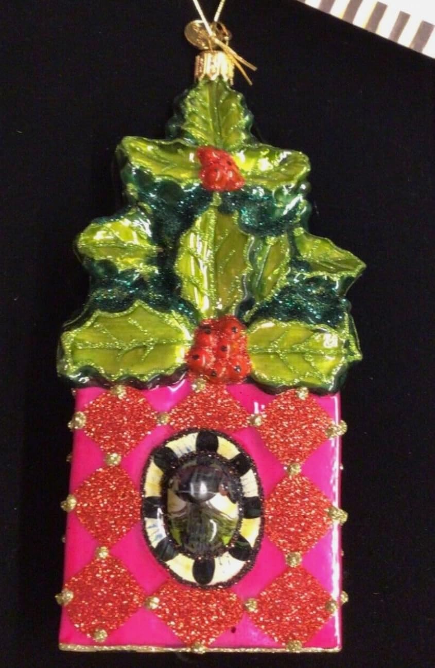 MacKenzie-Childs Glass Ornament CHIKADEE Holly House