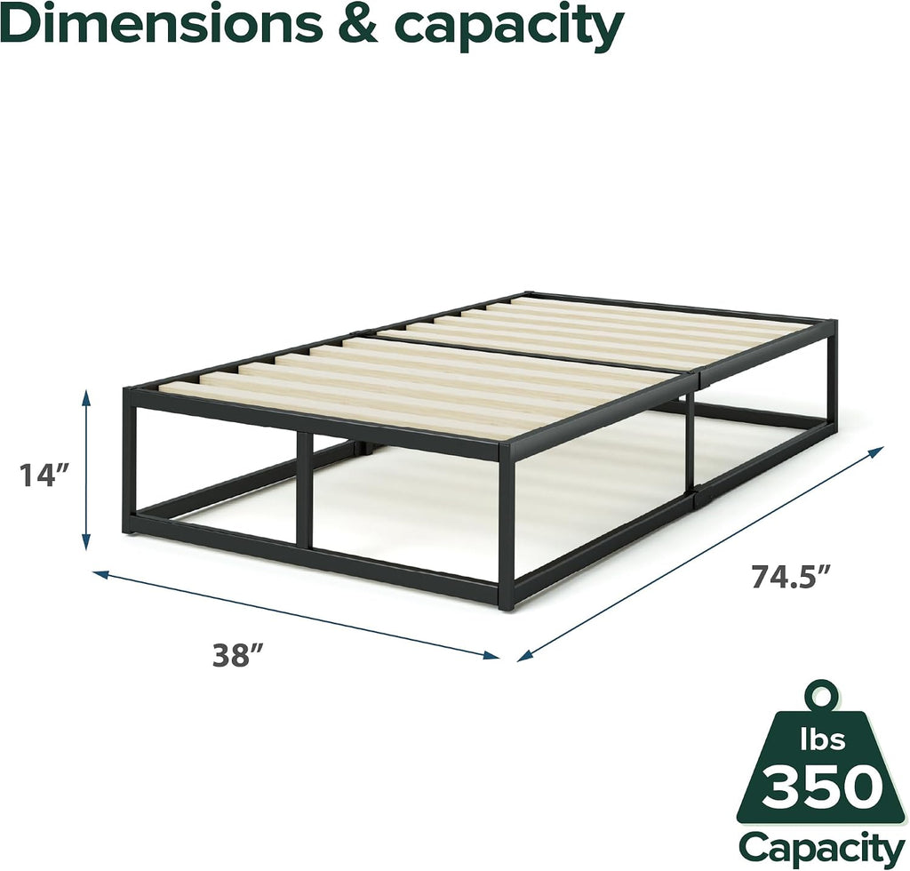 Zinus Joseph 14 Inch Platform Bed Frame, Wood Slat Support, No Box Spring Needed, Eco Friendly WonderBox(TM) Packaging, Easy Assembly, Black, Twin
