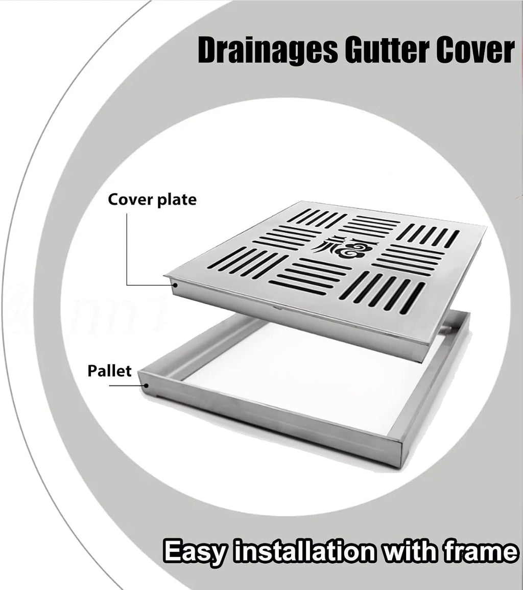Sewer Drain Grate Cover Set, Stainless Steel Outdoor Drainage Channel with Frame, Commercial Rainwater Trench for Efficient Water Management