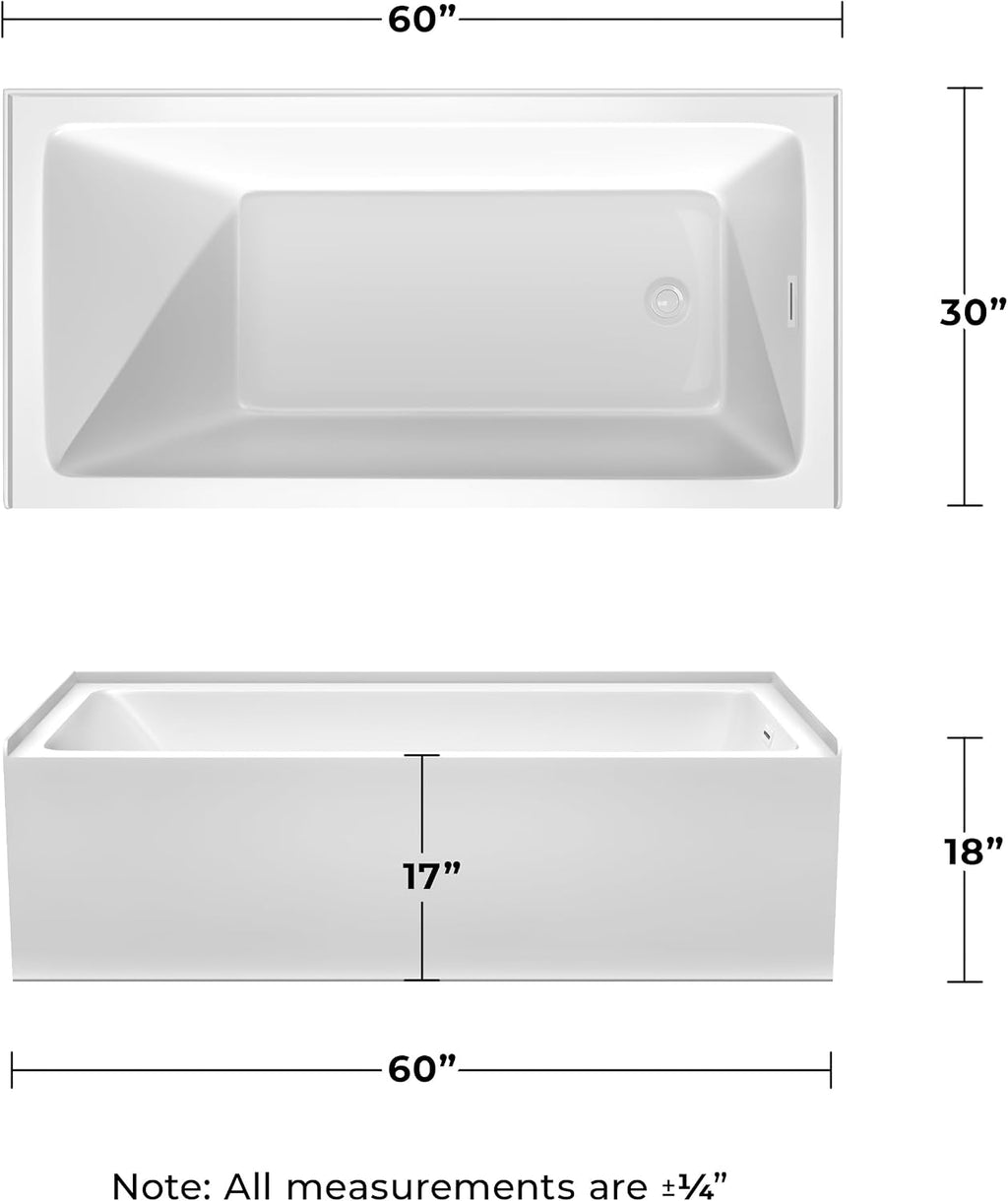 Grayley 60x30x18 Inch Alcove Bathtub in White with Right-Hand Drain and Overflow Trim in Shiny White
