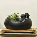 Tabletop Fountain Waterfall Ceramic Tabletop Fountain for Indoor and Outdoor Table Desk Office Patio Black Ceramic Fountain with Pumps and Wooden Base Indoor Waterfall Desktop Fountain (Color : B)