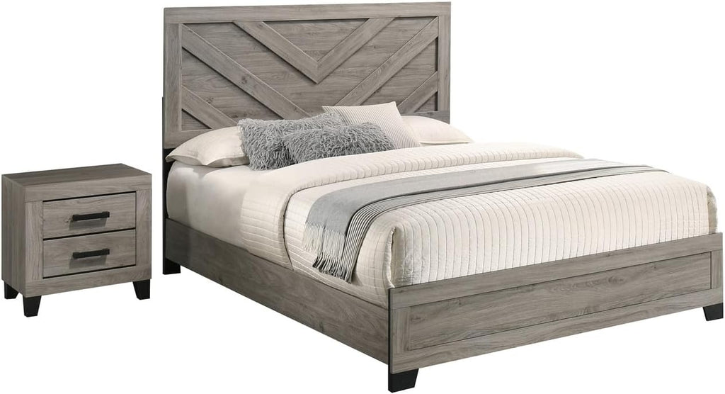 Furniture Rustic Charm Bedroom Set with Chevron Panel Headboard
