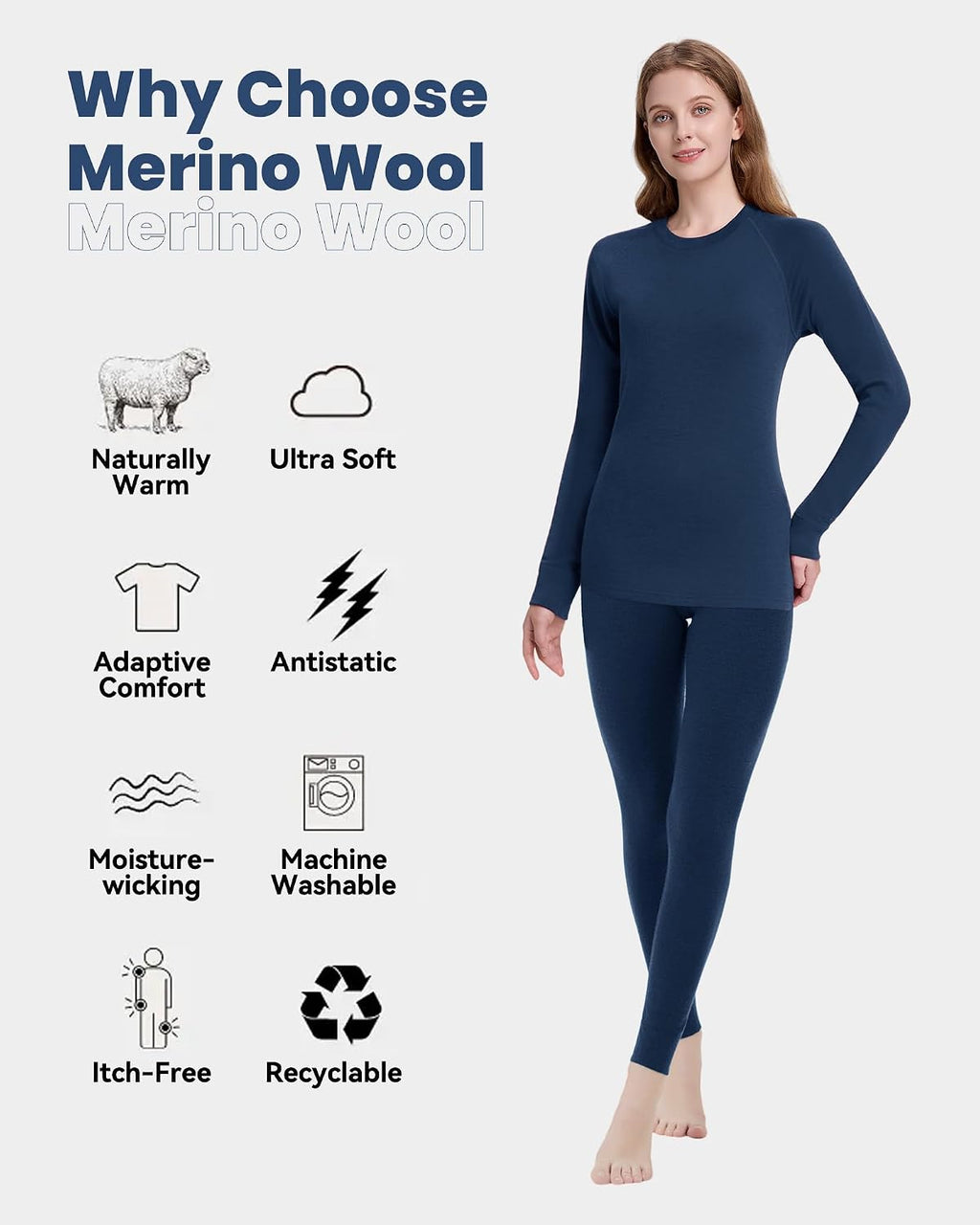 Women's 100% Merino Wool Base Layer Sets - Lightweight Thermal Underwear Gifts Pack with Wool Beanie