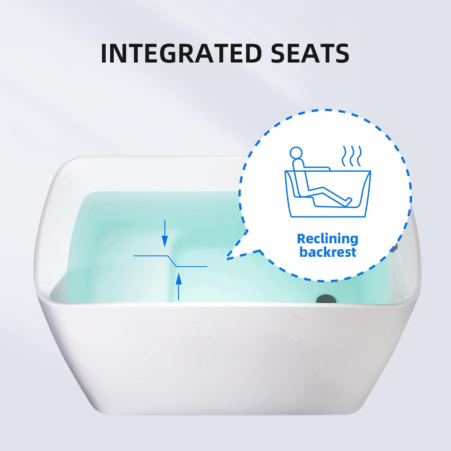 WOODBRIDGE 48' Acrylic Freestanding Rectangular Air Bath Bathtub with Pre-molded Seat and Matte Black Pop-Up Drain and Overflow Option, White, B0170-MB