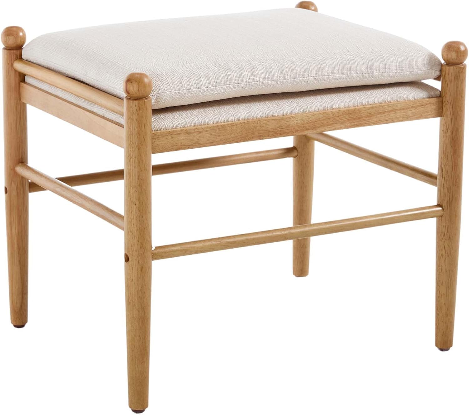 Kmax Ottoman Bench, 19 Inch Tall Vanity Chairs No Wheels, Upholstered Ktichen Chairs Backless Farmhouse Wooden Side Chairs for Dining Room, Extra Seating for Living Room - Linen, Beige