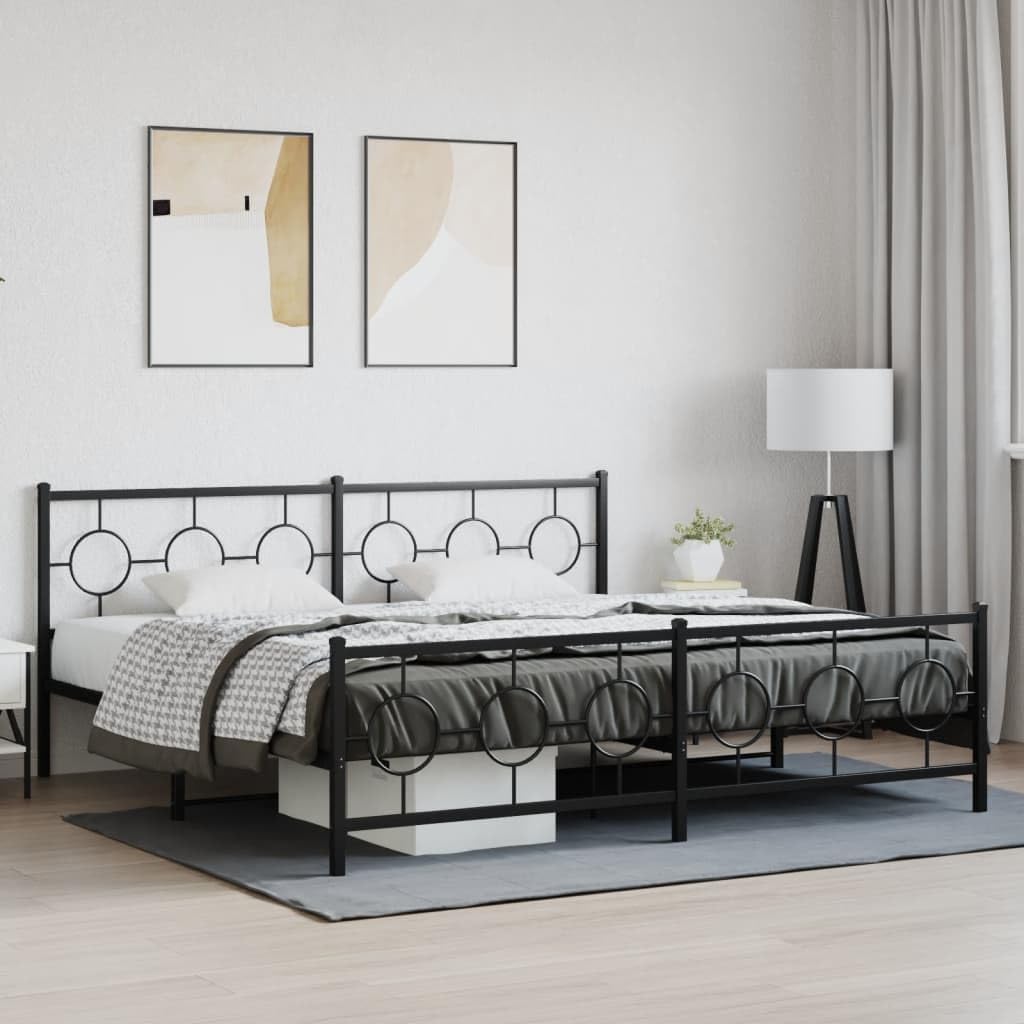 Metal Bed Frame with Footboard Black King Size 76'x79.9' Heavy Duty Steel Platform Bed Frame Sturdy Support Underbed Storage for Bedroom Furniture