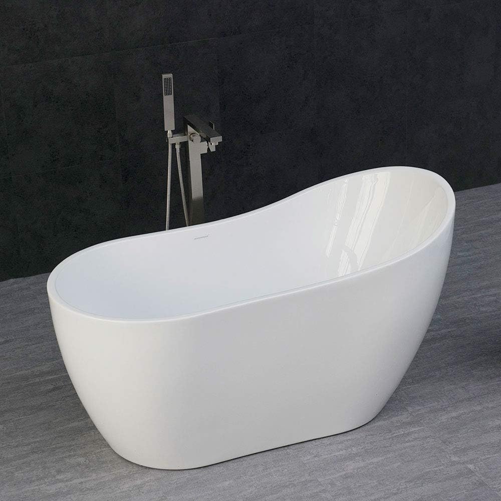 WOODBRIDGE 54' Acrylic Freestanding Bathtub Contemporary Soaking White Tub with Brushed Nickel Overflow and Drain，BTA1507-B